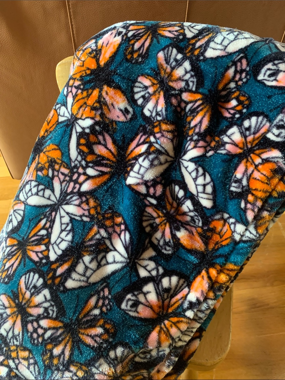 Berkshire Teal, Orange & White Butterfly Plush Throw
